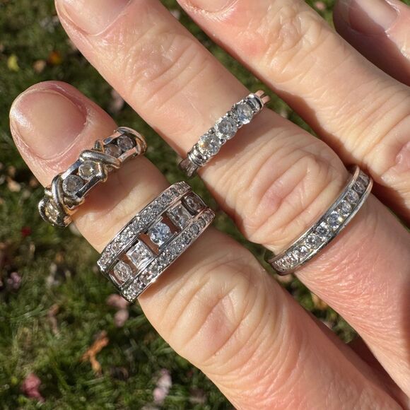 VINTAGE ESTATE LOT Sterling Silver DQ CZ Tennis Bracelet Rings Pendants Earrings - Picture 14 of 17